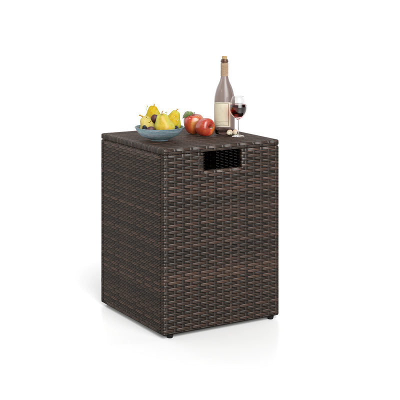 Costway - Rattan Propane Tank Cover Patio Hideaway Tank Side Table-Brown