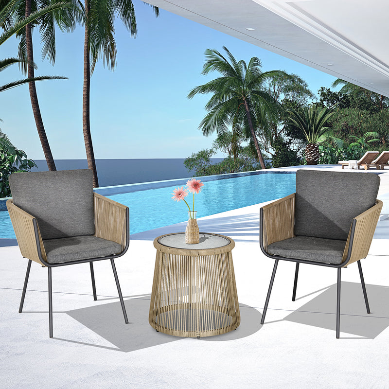 Outsunny - 3 Pieces Wicker Patio Furniture Set, Rattan Bistro Set with Coffee Table and Cushions, Outdoor Conversation Set for Garden, Porch, Balcony, Grey