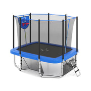 Costway - Rectangle Outdoor Trampoline 10 x 8 FT Heavy-Duty Trampoline with Basketball Hoop-Blue