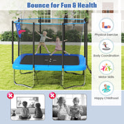 Costway - Rectangle Outdoor Trampoline 10 x 8 FT Heavy-Duty Trampoline with Basketball Hoop-Blue