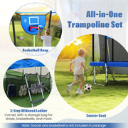 Costway - Rectangle Outdoor Trampoline 10 x 8 FT Heavy-Duty Trampoline with Basketball Hoop-Blue