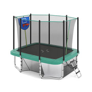 Costway - Rectangle Outdoor Trampoline 10 x 8 FT Heavy-Duty Trampoline with Basketball Hoop-Green