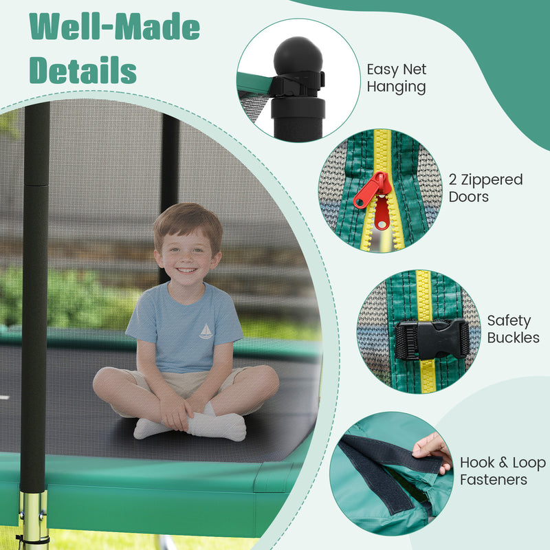 Costway - Rectangle Outdoor Trampoline 10 x 8 FT Heavy-Duty Trampoline with Basketball Hoop-Green
