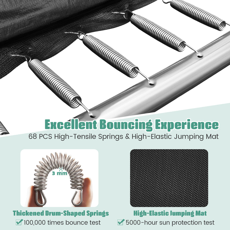 Costway - Rectangle Outdoor Trampoline 10 x 8 FT Heavy-Duty Trampoline with Basketball Hoop-Green