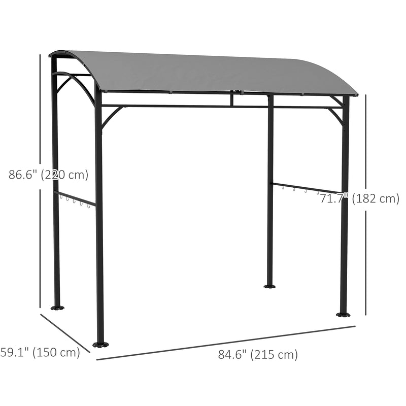 Outsunny - 7' x 5' Garden Grill Canopy, BBQ Grill Gazebo Tent with Steel Frame and Hooks, Outdoor Sun Shade, Grey