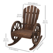 Outsunny - Patio Wooden Rocking Chair, Wagon Outdoor Rocker Chair with Slatted Design and Wheel Armrests for Garden, Carbonized