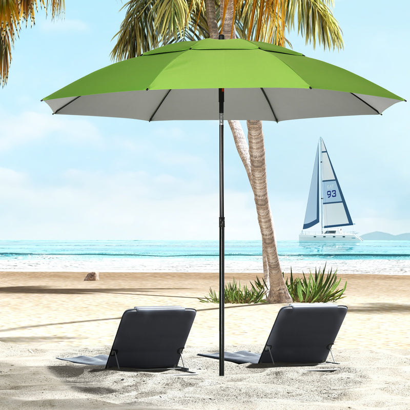 6.6ft Arched Beach Umbrella, Angle Adjustable Patio Umbrella with Steel Frame, Carry Bag, UV30+ Outdoor Umbrella, Green