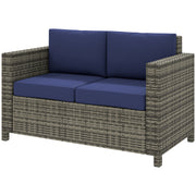 Outsunny - Wicker Outdoor Sofa, All Weather Patio Couch Loveseat with Cushions for Balcony, Deck, Garden, Poolside, Dark Blue