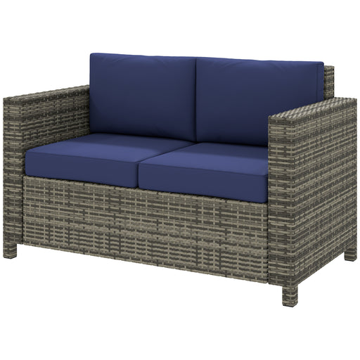 Outsunny - Wicker Outdoor Sofa, All Weather Patio Couch Loveseat with Cushions for Balcony, Deck, Garden, Poolside, Dark Blue