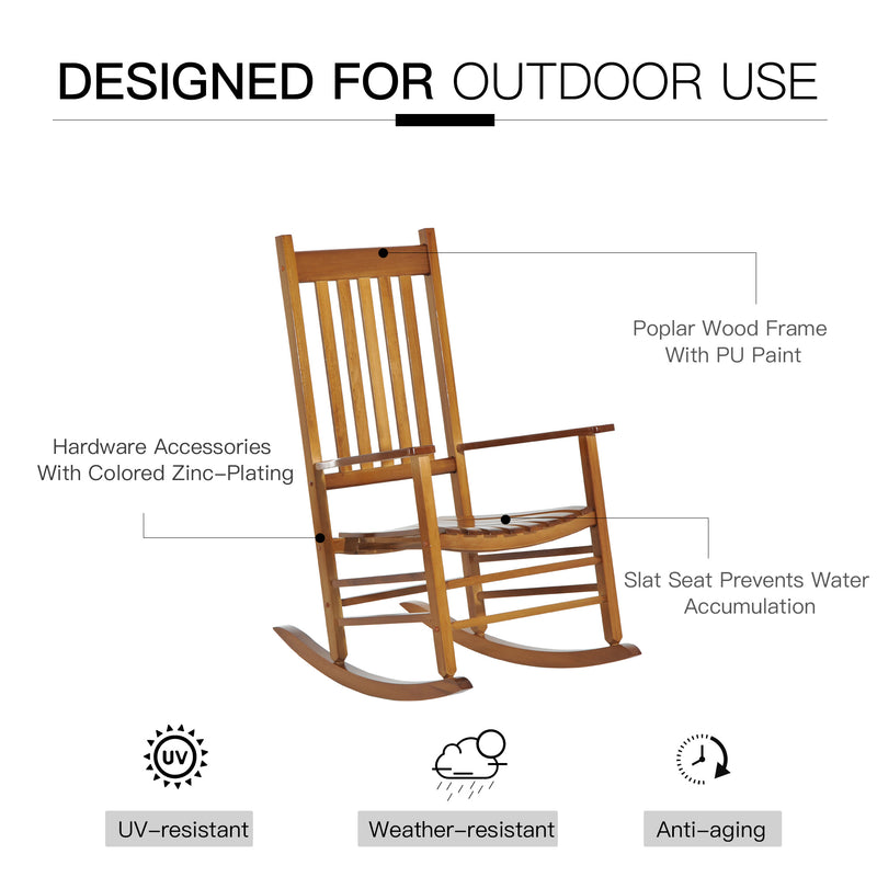 Outsunny - Wooden Porch Rocking Chair Outdoor Patio Rocker Garden Single Leisure Reclining Seat Armchair Natural