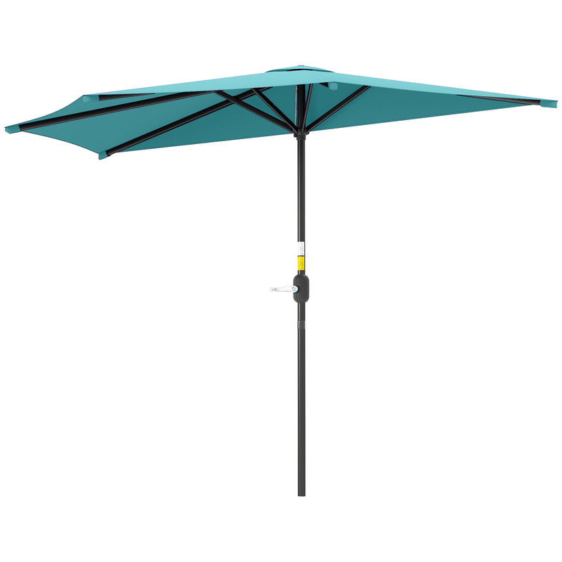Outsunny - 9.8ft Half Umbrella Semi Round Patio Parasol with Crank Handle, Top Vent for Garden, Balcony - NO BASE INCLUDED, Light Blue — 84D-008V00LB
