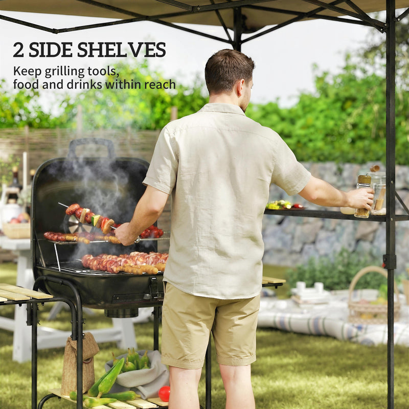 Outsunny - 5 x 8.5 ft Pop Up Grill Gazebo with 2 Shelves, UPF 50+ Outdoor Instant Canopy Portable Shelter with Carry Bag, Khaki