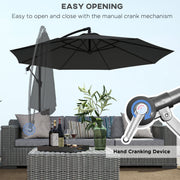 9.7ft Offset Patio Umbrella Garden Hanging Parasol Banana Cantilever Umbrella with Base, Crank, Black