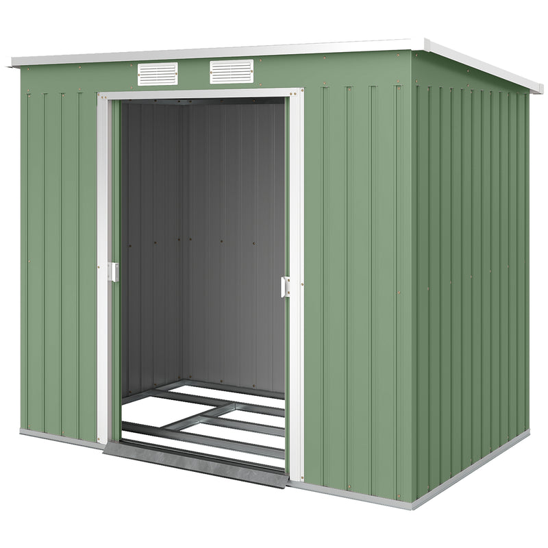 7' x 4' Galvanised Steel Garden Shed, with Foundation Kit - Green
