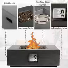 35-Inch Outdoor Propane Fire Pit Table, Square Dark Grey Fire Table with 50,000 BTU Heat Output