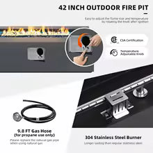 42 Inch Outdoor Gas Fire Pit Table - 50000 BTU Propane Rectangle Firepit for Patio with Tank Cover and Removable Lid
