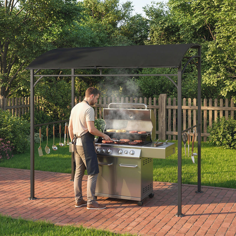 Outsunny - 7' x 5' Garden Grill Canopy, BBQ Grill Gazebo Tent with Steel Frame and Hooks, Outdoor Sun Shade, Black