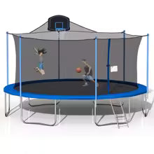 10FT Garden Trampoline with Safety Enclosure Net, Combo Bounce Jump Outdoor Fitness PVC Spring Cover Padding Kids Trampoline