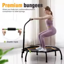 Professional Silent Bungee Rebounder 40" Foldable Mini Fitness Trampoline with Adjustable T-Bar Handle 330lbs High Capacity