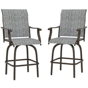 Outsunny - Outdoor Bar Stools Set of 2, Swivel Bar Height Chairs with High Back, Curved Armrests and Steel Frame, Mixed Grey