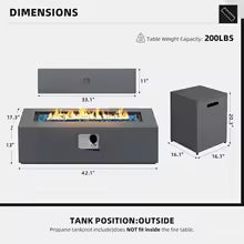 42 Inch Outdoor Gas Fire Pit Table - 50000 BTU Propane Rectangle Firepit for Patio with Tank Cover and Removable Lid