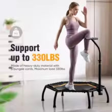 Professional Silent Bungee Rebounder 40" Foldable Mini Fitness Trampoline with Adjustable T-Bar Handle 330lbs High Capacity