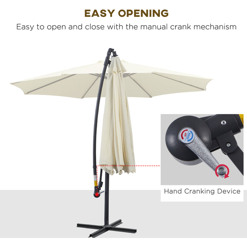 Outsunny - Φ10' Deluxe Cantilever Umbrella Outdoor Market Parasol Banana Hanging Offset Sunshade Crank Cross Base, Beige — 01-0218
