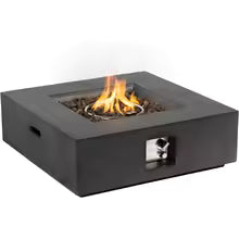 35-Inch Outdoor Propane Fire Pit Table, Square Dark Grey Fire Table with 50,000 BTU Heat Output