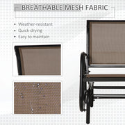 Outsunny - Patio Glider Outdoor Glider Chair with Breathable Mesh Seat & Backrest, Armrests and Metal Frame, Brown