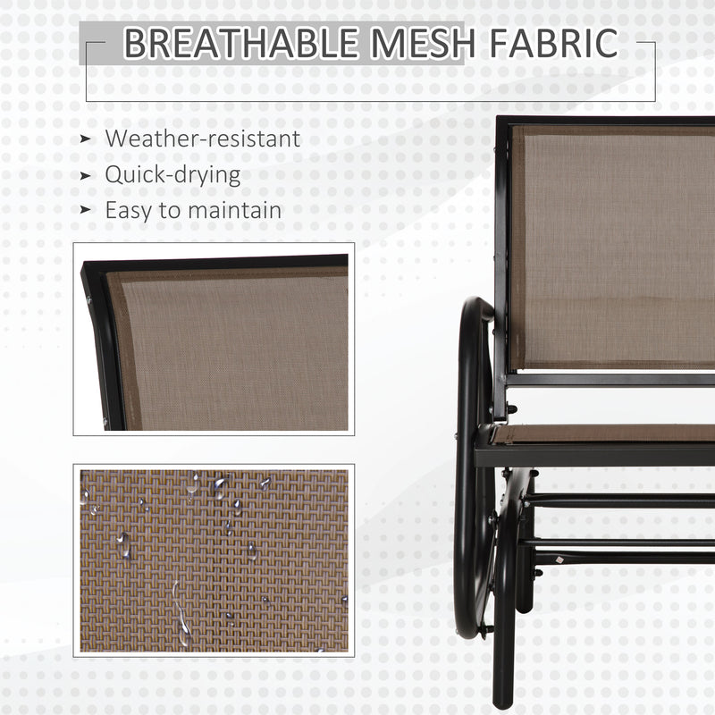 Outsunny - Patio Glider Outdoor Glider Chair with Breathable Mesh Seat & Backrest, Armrests and Metal Frame, Brown