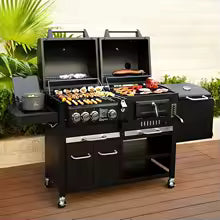 Outdoor Large Gas and Charcoal Grill Heavy Duty Trolley BBQ Smoker Smokeless Combo Commercial Barbecue BBQ Grills