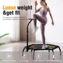 Professional Silent Bungee Rebounder 40" Foldable Mini Fitness Trampoline with Adjustable T-Bar Handle 330lbs High Capacity