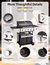 For 6 Burners Outdoor Grill Propane Gas Grill Stainless Steel Gas With Storage Racks On Both Sides Patio Garden