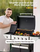 For 6 Burners Outdoor Grill Propane Gas Grill Stainless Steel Gas With Storage Racks On Both Sides Patio Garden