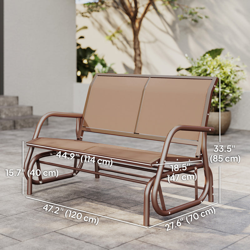 Outsunny - Outdoor Glider Bench, 2 Person Patio Glider Chair, Gliding Outdoor Garden Loveseat Swing Bench with Breathable Mesh Fabric, Steel Frame for Backyard, Porch, Coffee Brown