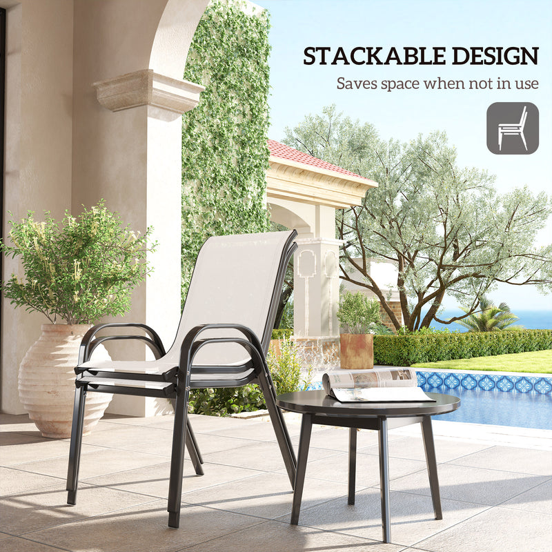 Outsunny - Set of 2 Outdoor Dining Chairs, Stackable Lawn Chairs with High Back, Breathable Mesh Seat for Garden Porch, Light Grey