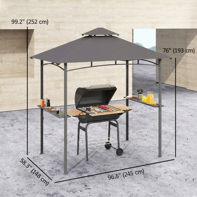 Outsunny - 8' x 5' BBQ Grill Gazebo Tent with Double Tiered Canopy for Outdoor Sun Shade, Dark Grey