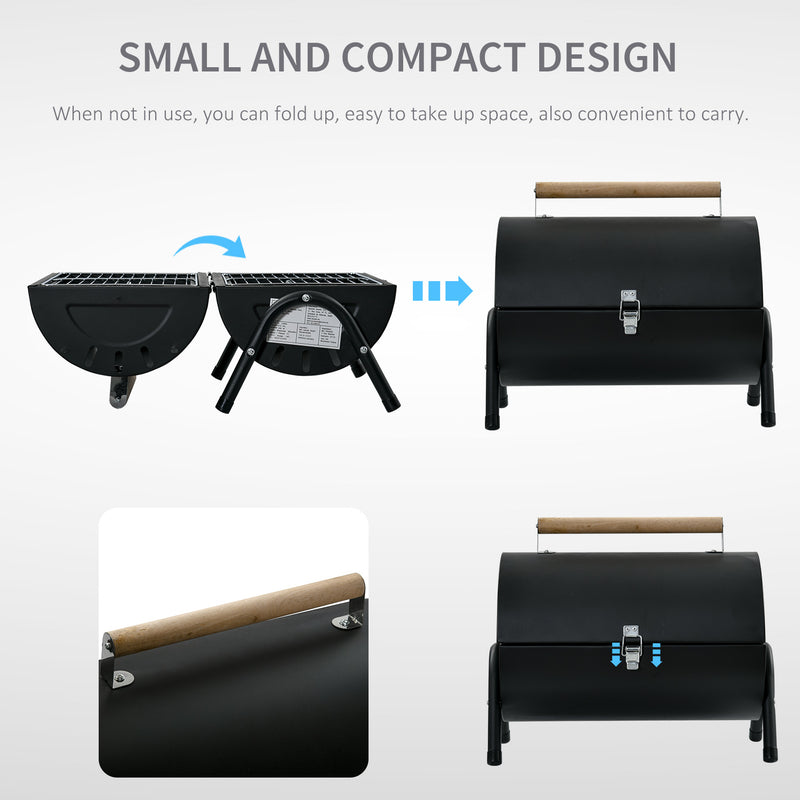Outsunny - Outdoor Charcoal BBQ Grill, Tabletop Folding Barbecue Grill with Handle, 17.3" x 9.8" x 14", Black