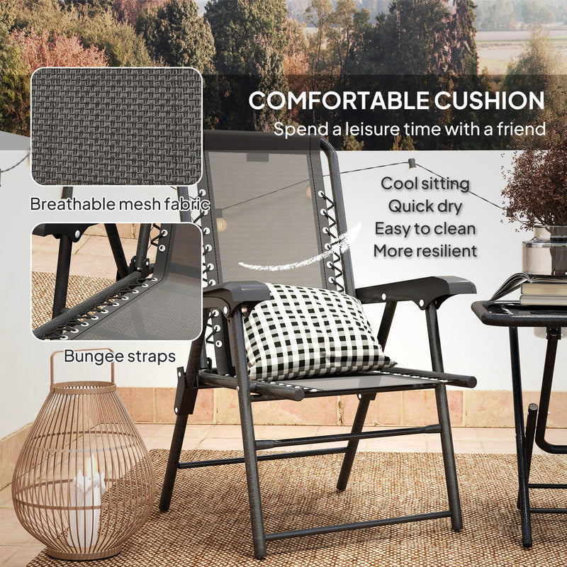 Outsunny - 3 Pieces Patio Bistro Set, Outdoor Folding Table and Chairs Set, Metal Patio Furniture Set with Cup Holders