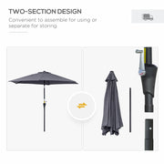 8.5FT Patio Umbrella, Round Garden Parasol with 6 Ribs, Market Sunshade Tilt Canopy w/ Crank Handle for Outdoor, Grey