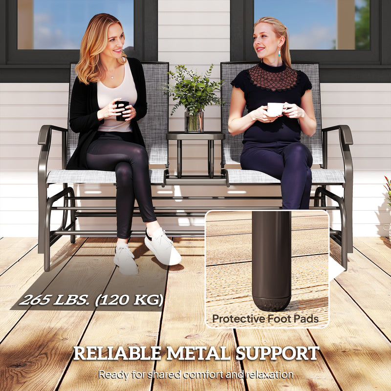 Outsunny - Patio Glider Rocking Chair 2 Person Outdoor Loveseat Rocker Garden Furniture Bench, Grey