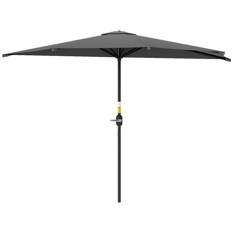 Outsunny - 9.8ft Half Umbrella Semi Round Patio Parasol with Crank Handle, Top Vent for Garden, Balcony - NO BASE INCLUDED, Dark Grey — 84D-008V00CG