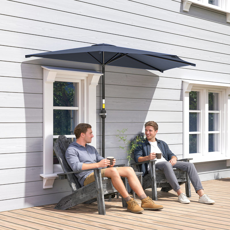 Outsunny - 9.8ft Half Umbrella Semi Round Patio Parasol with Crank Handle, Top Vent for Garden, Balcony - NO BASE INCLUDED, Dark Blue — 84D-008V00DB