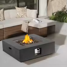 35-Inch Outdoor Propane Fire Pit Table, Square Dark Grey Fire Table with 50,000 BTU Heat Output