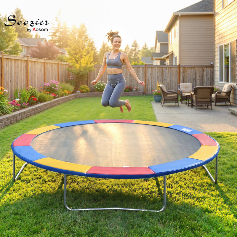 Soozier Trampoline Pad, 14FT Replacement Trampoline Safety Pad Mat Spring Cover, Water-Resistant, UV-Resistant, Tear-Resistant, No Holes for Pole, Colorful