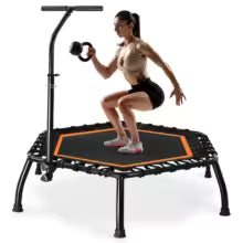 Professional Silent Bungee Rebounder 40" Foldable Mini Fitness Trampoline with Adjustable T-Bar Handle 330lbs High Capacity