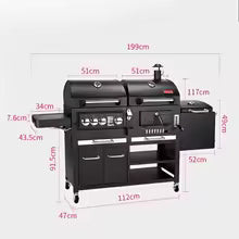 Outdoor Large Gas and Charcoal Grill Heavy Duty Trolley BBQ Smoker Smokeless Combo Commercial Barbecue BBQ Grills