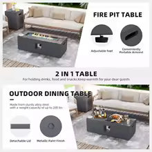 42 Inch Outdoor Gas Fire Pit Table - 50000 BTU Propane Rectangle Firepit for Patio with Tank Cover and Removable Lid