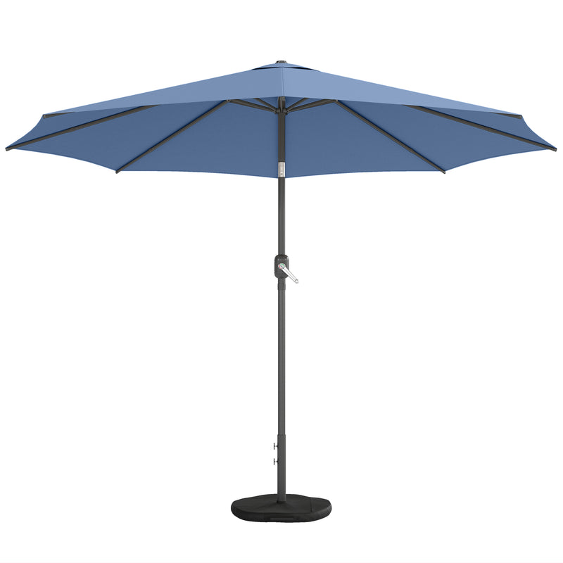 Outsunny - 10' x 10' Round Market Umbrella with Base and Sandbag, Patio Umbrella with Crank Handle and Tilt, Blue