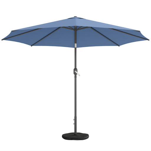 Outsunny - 10' x 10' Round Market Umbrella with Base and Sandbag, Patio Umbrella with Crank Handle and Tilt, Blue